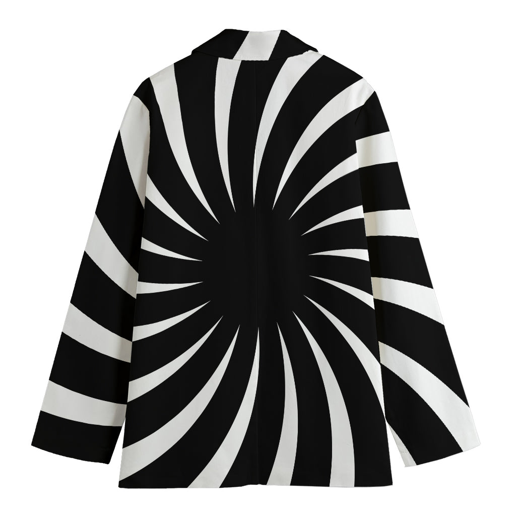 Black And White Vortex Swirl Print Women's Cotton Blazer