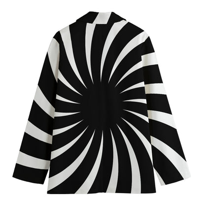 Black And White Vortex Swirl Print Women's Cotton Blazer