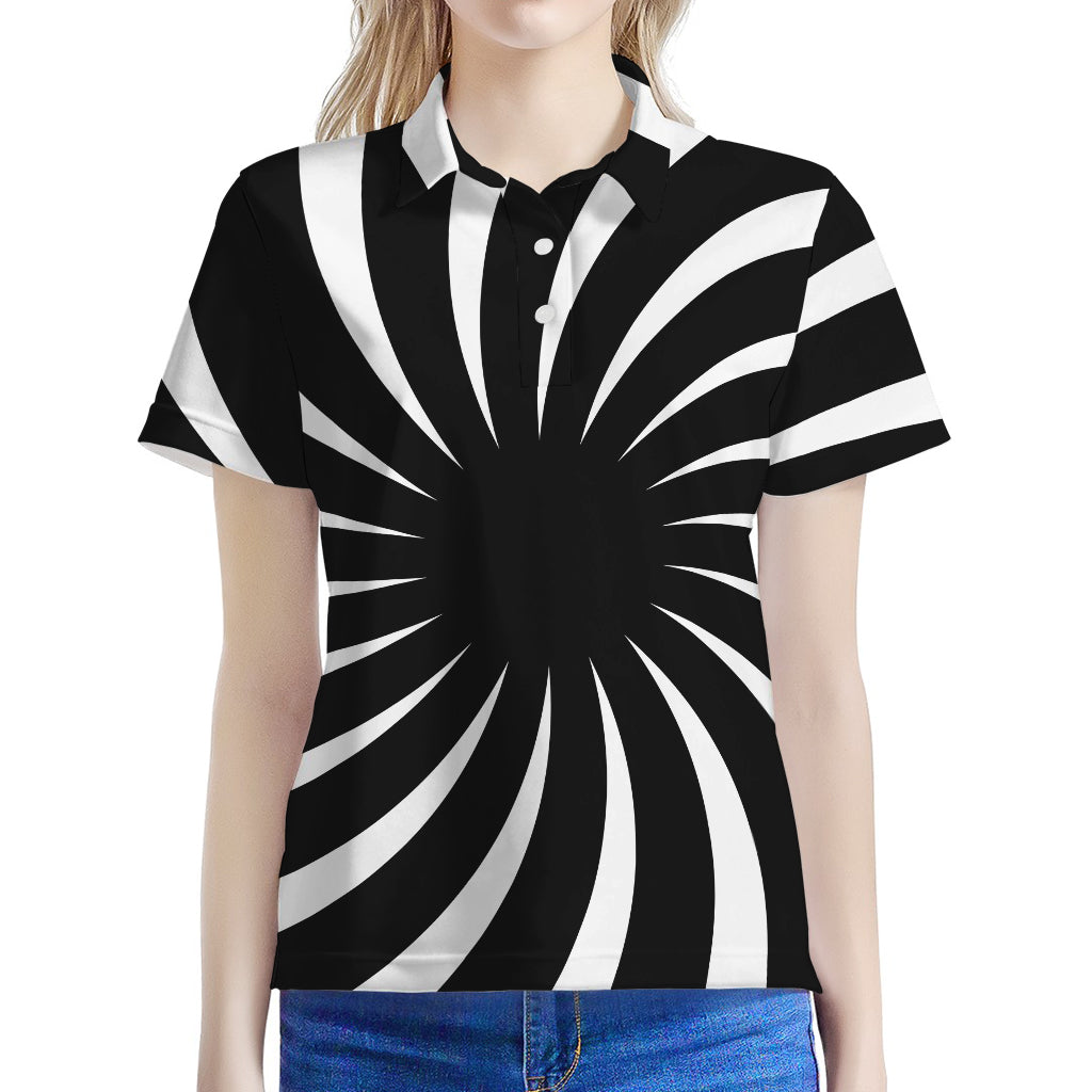 Black And White Vortex Swirl Print Women's Polo Shirt