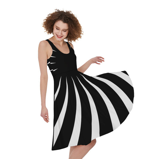Black And White Vortex Swirl Print Women's Sleeveless Dress