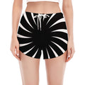 Black And White Vortex Swirl Print Women's Split Running Shorts