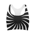 Black And White Vortex Swirl Print Women's Sports Bra