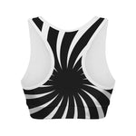 Black And White Vortex Swirl Print Women's Sports Bra