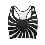 Black And White Vortex Swirl Print Women's Sports Bra