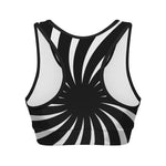 Black And White Vortex Swirl Print Women's Sports Bra
