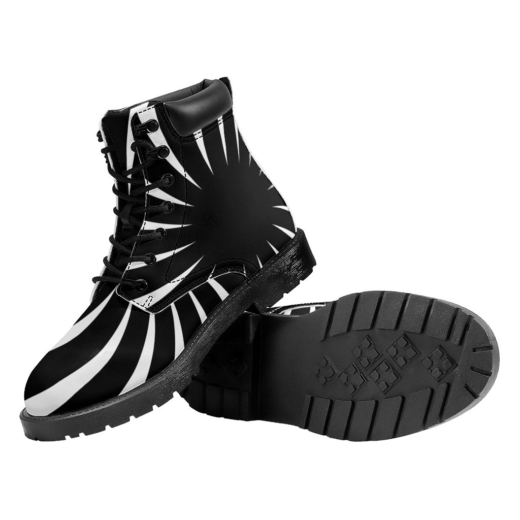Black And White Vortex Swirl Print Work Boots