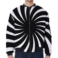 Black And White Vortex Swirl Print Zip Sleeve Bomber Jacket