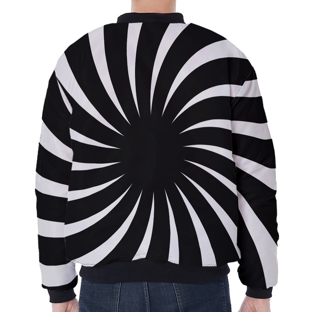 Black And White Vortex Swirl Print Zip Sleeve Bomber Jacket