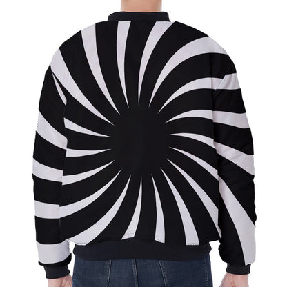 Black And White Vortex Swirl Print Zip Sleeve Bomber Jacket