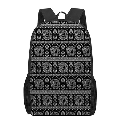 Black And White Warli Tribal Print 17 Inch Backpack