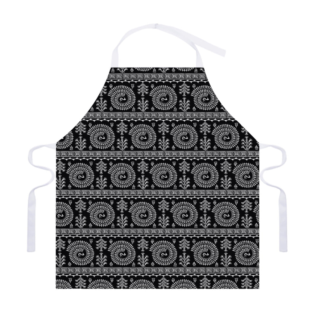 Black And White Warli Tribal Print Adjustable Apron