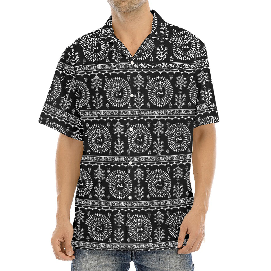 Black And White Warli Tribal Print Aloha Shirt