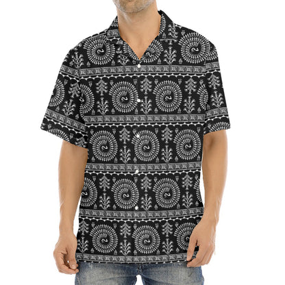 Black And White Warli Tribal Print Aloha Shirt