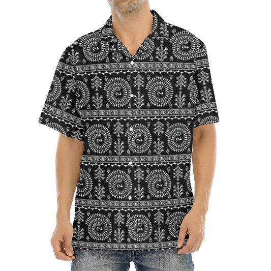 Black And White Warli Tribal Print Aloha Shirt