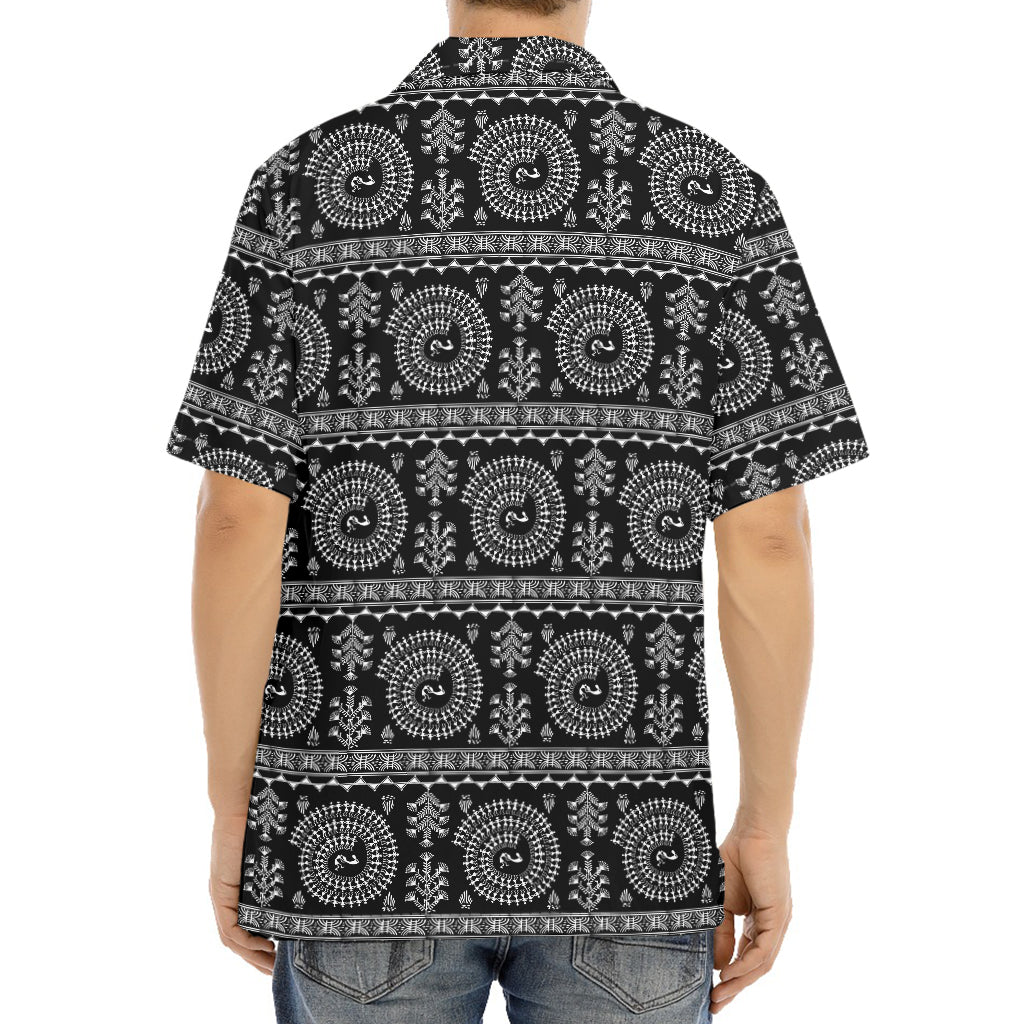 Black And White Warli Tribal Print Aloha Shirt