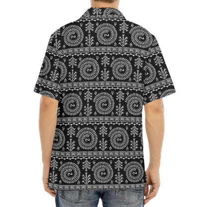 Black And White Warli Tribal Print Aloha Shirt