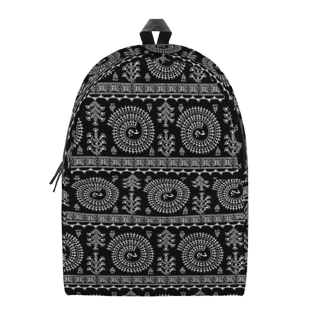 Black And White Warli Tribal Print Backpack