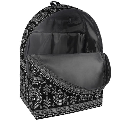 Black And White Warli Tribal Print Backpack