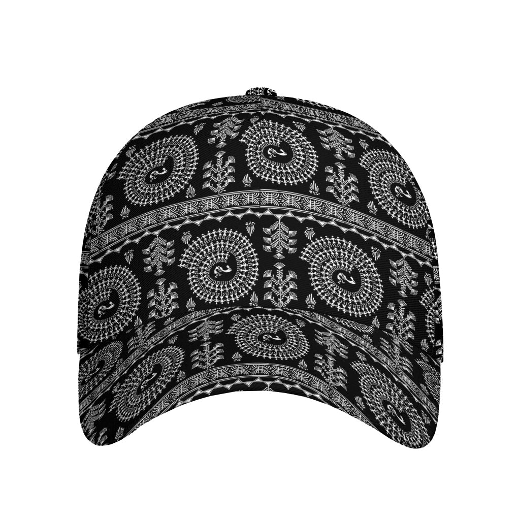 Black And White Warli Tribal Print Baseball Cap
