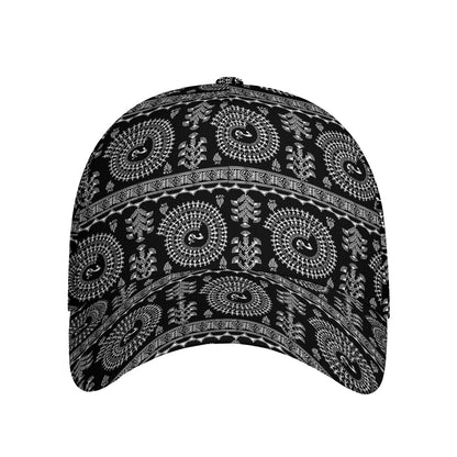Black And White Warli Tribal Print Baseball Cap
