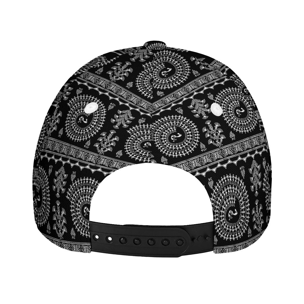 Black And White Warli Tribal Print Baseball Cap