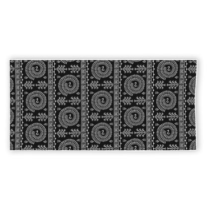 Black And White Warli Tribal Print Beach Towel