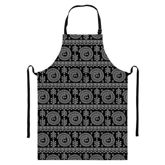 Black And White Warli Tribal Print Bib Apron With Pocket