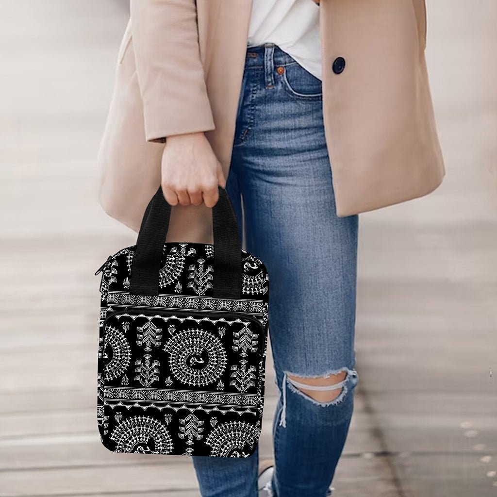 Black And White Warli Tribal Print Bible Tote Bag