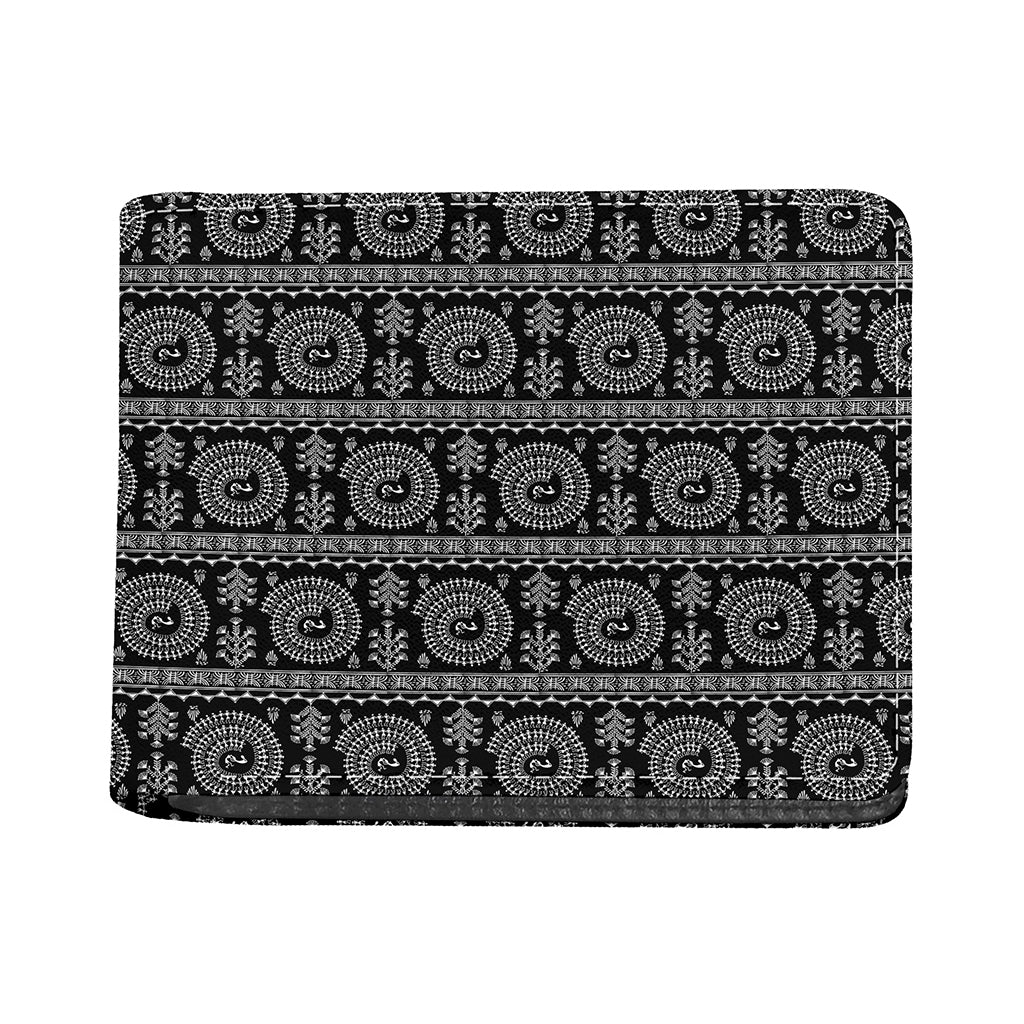 Black And White Warli Tribal Print Bifold Wallet