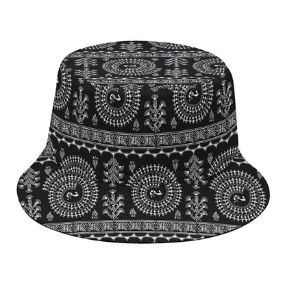 Black And White Warli Tribal Print Bucket Hat