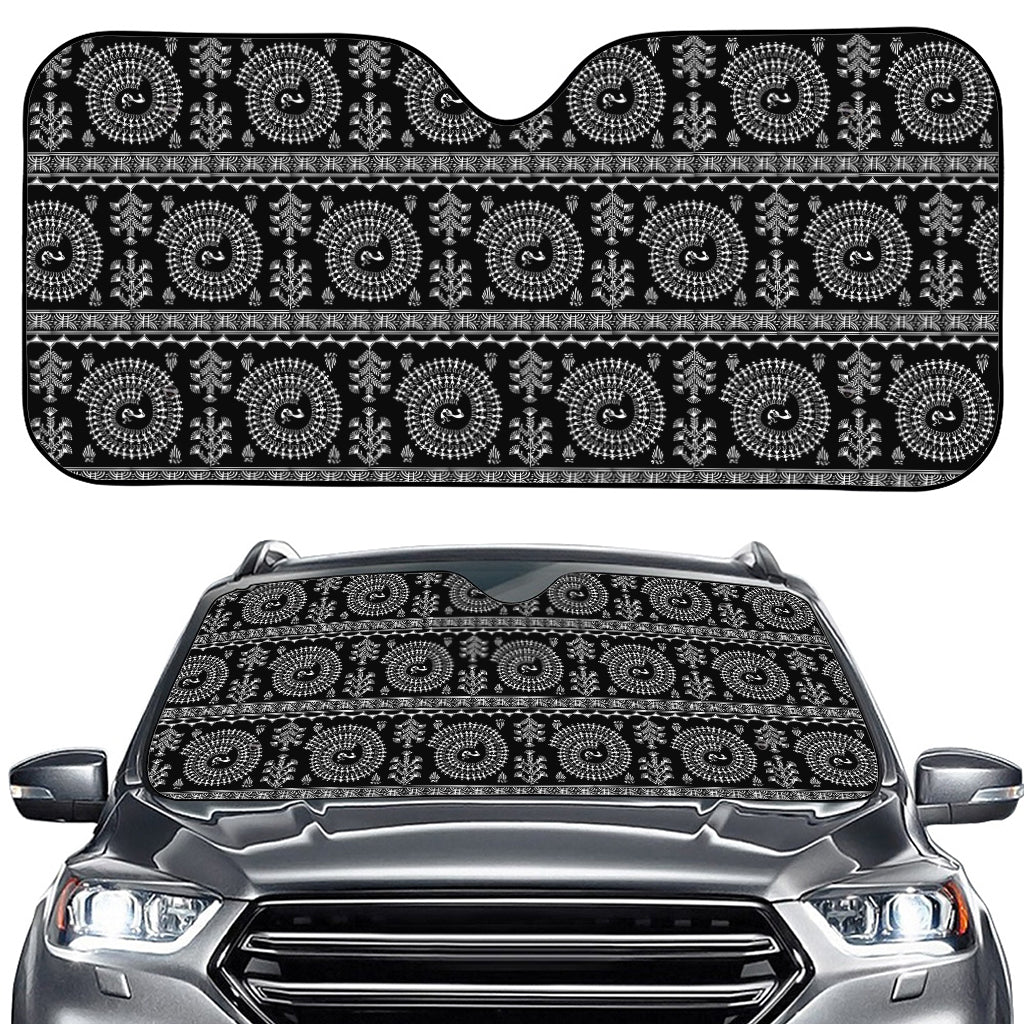 Black And White Warli Tribal Print Car Windshield Sun Shade