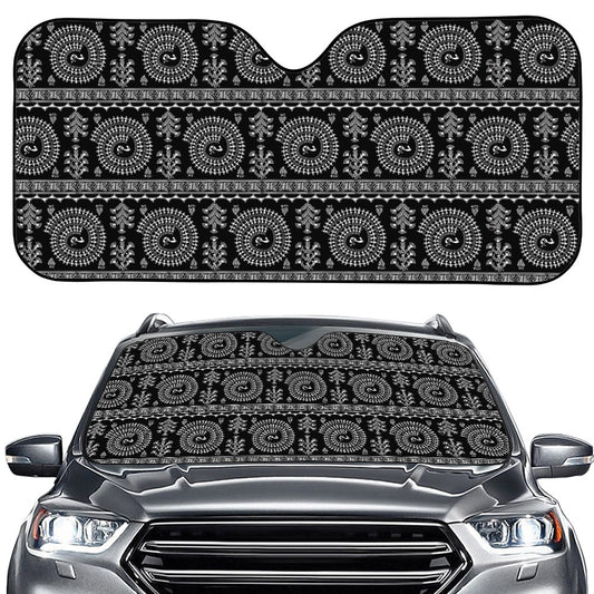 Black And White Warli Tribal Print Car Windshield Sun Shade
