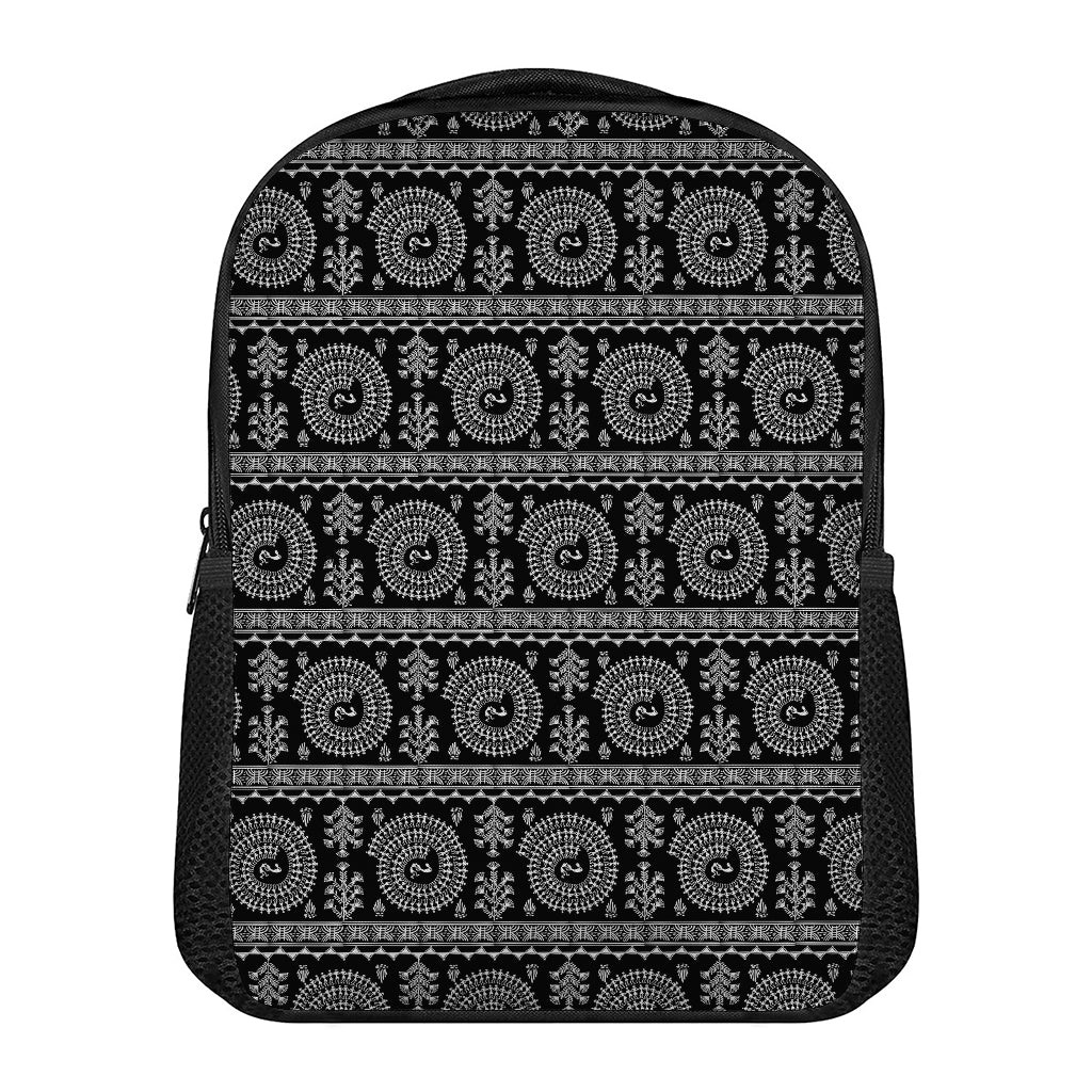 Black And White Warli Tribal Print Casual Backpack