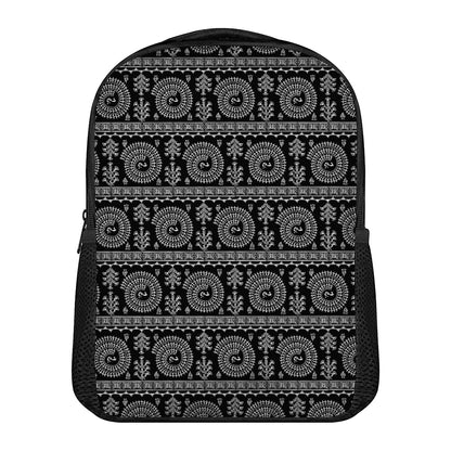 Black And White Warli Tribal Print Casual Backpack