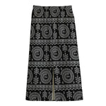 Black And White Warli Tribal Print Cotton Front Slit Maxi Skirt