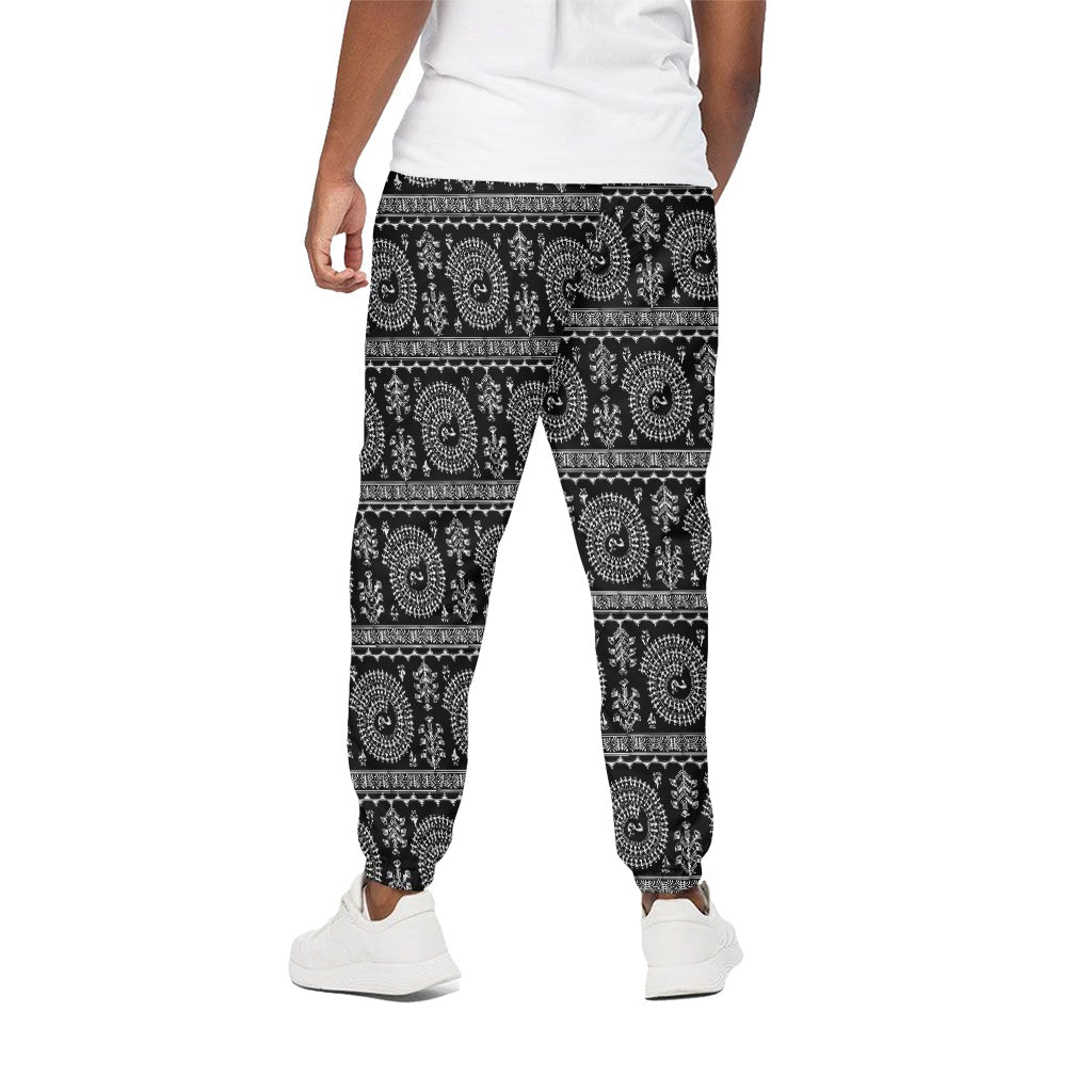 Black And White Warli Tribal Print Cotton Pants