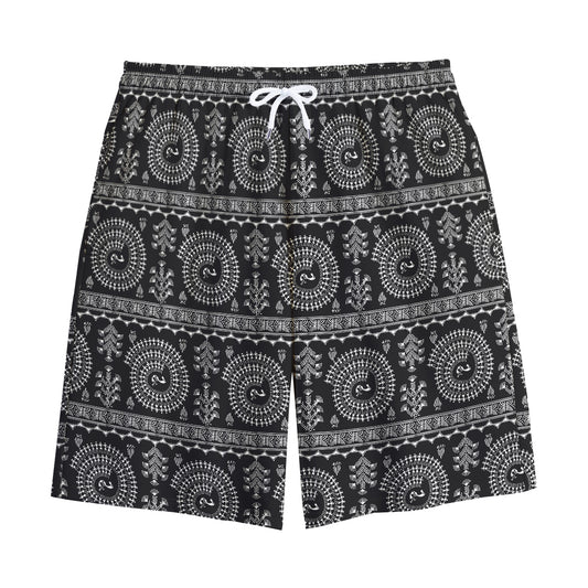 Black And White Warli Tribal Print Cotton Shorts