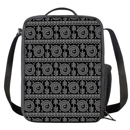 Black And White Warli Tribal Print Crossbody Lunch Bag