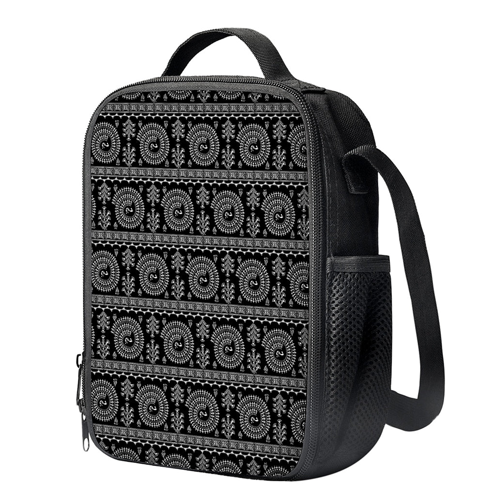 Black And White Warli Tribal Print Crossbody Lunch Bag