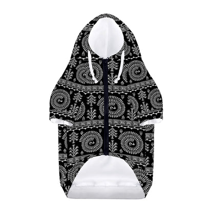 Black And White Warli Tribal Print Dog Zip Up Hoodie