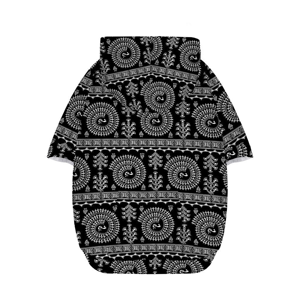 Black And White Warli Tribal Print Dog Zip Up Hoodie