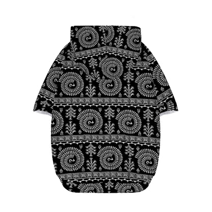 Black And White Warli Tribal Print Dog Zip Up Hoodie