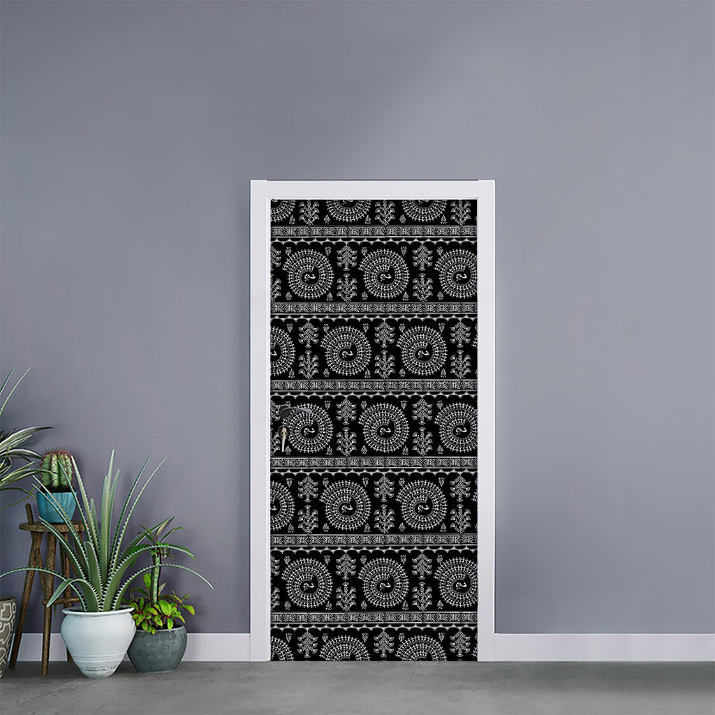 Black And White Warli Tribal Print Door Sticker