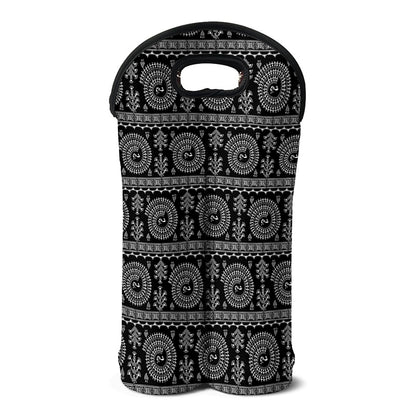 Black And White Warli Tribal Print Double Neoprene Wine Tote