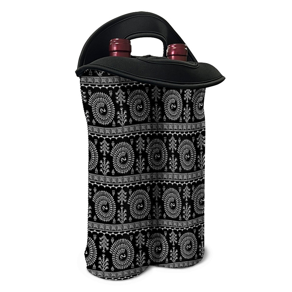 Black And White Warli Tribal Print Double Neoprene Wine Tote
