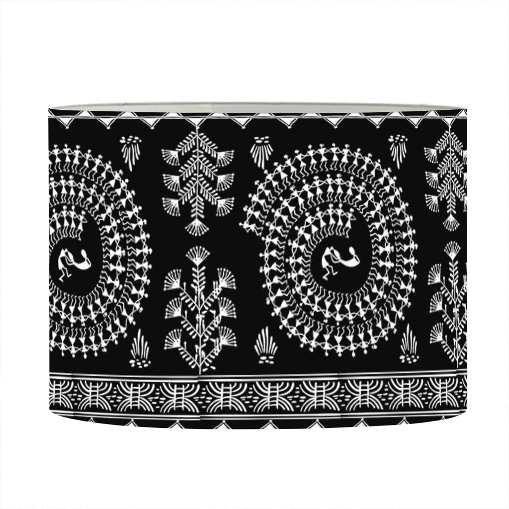 Black And White Warli Tribal Print Drum Lamp Shade