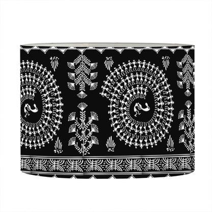 Black And White Warli Tribal Print Drum Lamp Shade