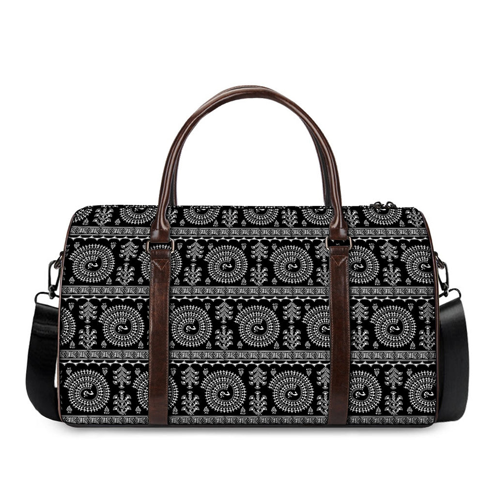 Black And White Warli Tribal Print Duffle Bag