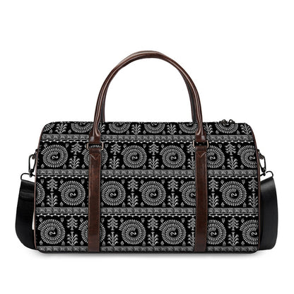 Black And White Warli Tribal Print Duffle Bag