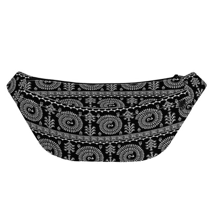 Black And White Warli Tribal Print Fanny Pack